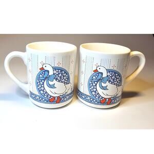 Iconic Blue Ribbon Goose Duck Coffee Mugs Set Vintage 1980s Vintage Cottage